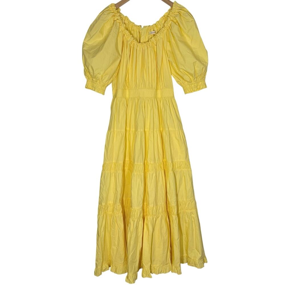 Ulla Johnson Colette Yellow Poplin  Cotton Puff Sleeve Tiered Midi Dress Sz 4 - Picture 2 of 12
